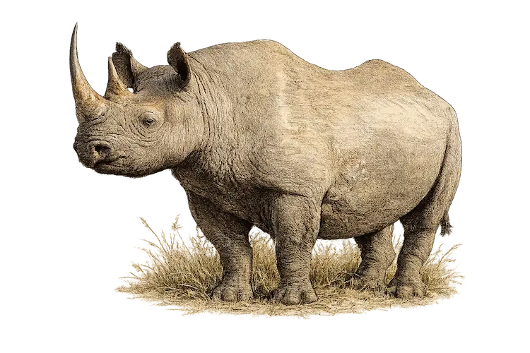 difference between white and black rhinos Black rhinoceros sketch showing hooked lip and compact browsing posture