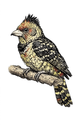 crested barbet sketch